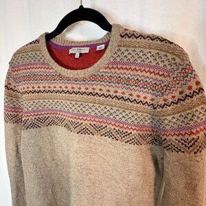 Ted Baker Fair Isle Crewneck Sweater Size 4 (Large) Tan Wool Blend